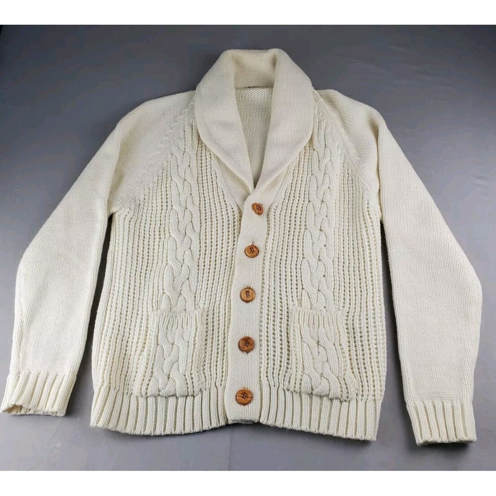 Gimbels Sweater Men XL Acrylic cable knit shawl collar cardigan Fisherman Dad